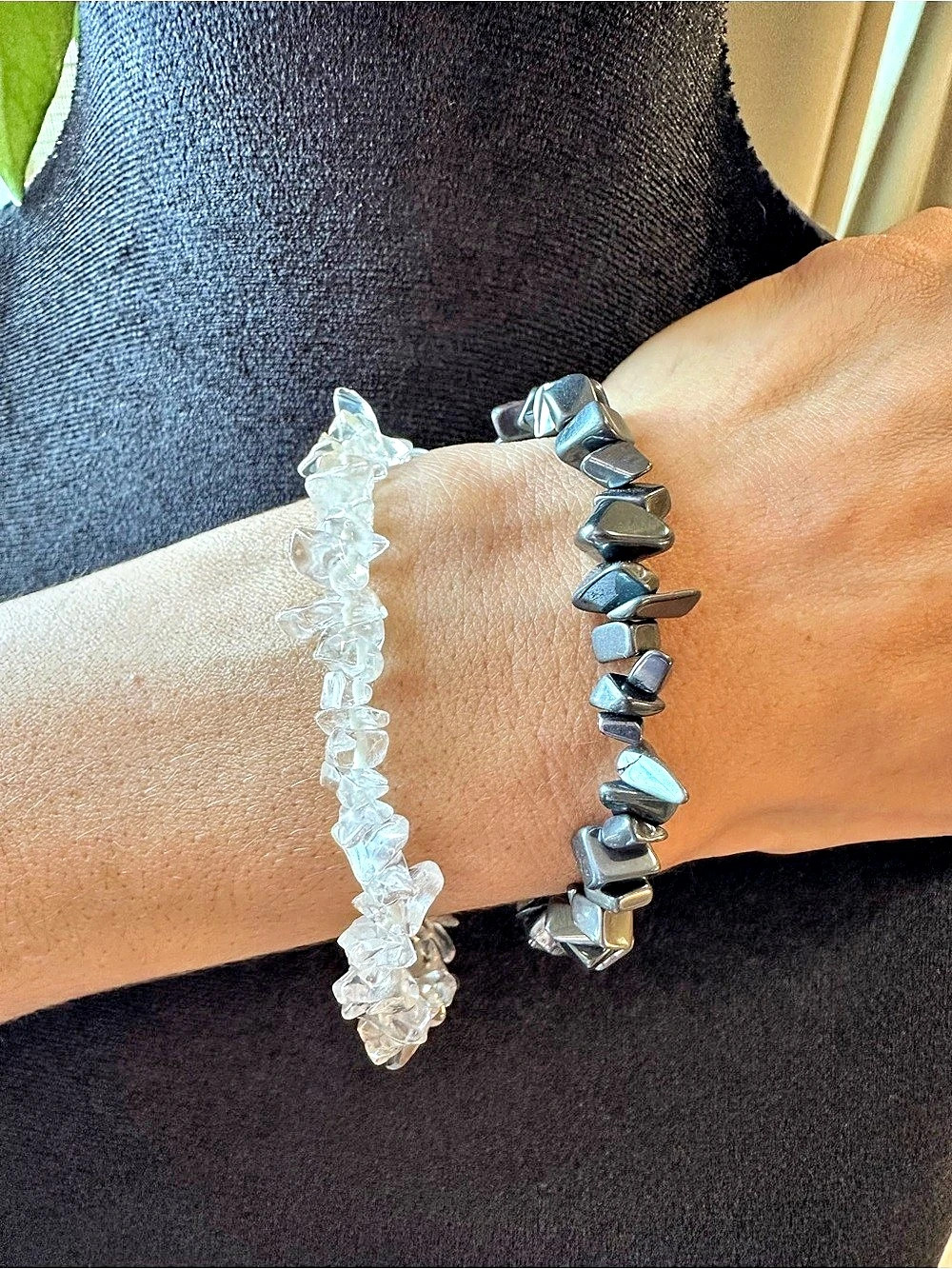 Black & Clear Beaded Bracelet Set